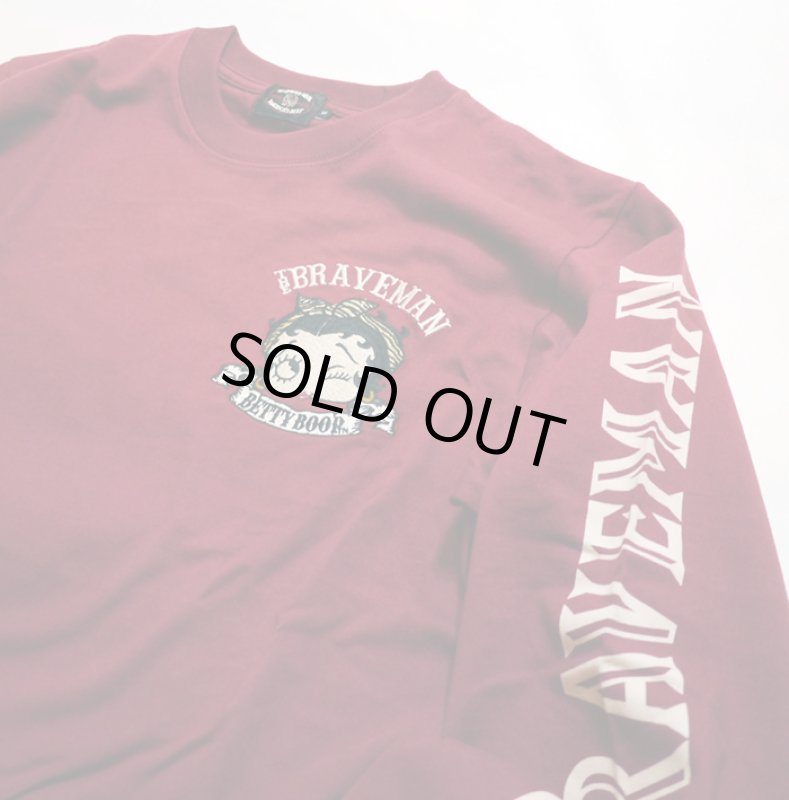 画像4: THE BRAVEMAN / BETTY BOOP コラボ   ベティー 刺繍 長袖Tシャツ BBB-2230 ワイン (4)