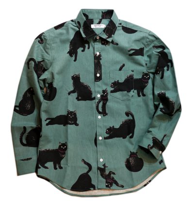 画像2: 黒猫  手書き風プリント  長袖シャツ  日本製