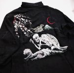 画像3: 花旅楽団  [ がしゃ髑髏  ] 刺繍  桜ジャガード シャツ LS-001 ブラック (3)