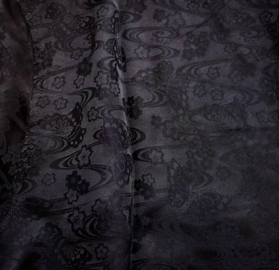 画像2:  花旅楽団 [ 枝垂れ桜 ] 刺繍  桜ジャガード 半袖シャツ  SS-001 ブラック