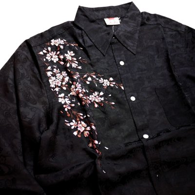 画像1: 花旅楽団  [ 枝垂れ桜  ] 刺繍  桜ジャガード シャツ LS-003 