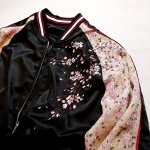 画像3: 再入荷 Japanesque (ジャパネスク））桜 刺繍 袖桜縮緬 リバーシブルスカジャン ブラック 3RSJ-301 (3)
