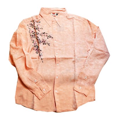 画像3: 再入荷 花旅楽団  [ 枝垂れ桜  ] 刺繍  桜ジャガード シャツ LS-003 