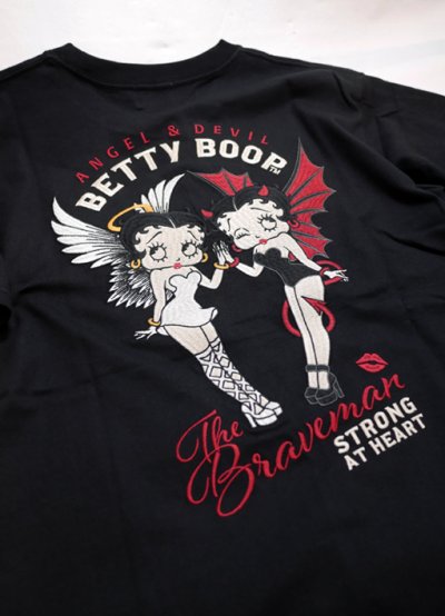 画像1: THE BRAVEMAN / Bettyboop コラボ [ 天使と悪魔ベティー ] 刺繍  プリント Tシャツ  BBB-2316 ブラック