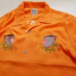 画像4:  HOUSTON (ヒューストン） [ 猿 ] 刺繍 レーヨン スーベニアシャツ 41000 オレンジ (4)
