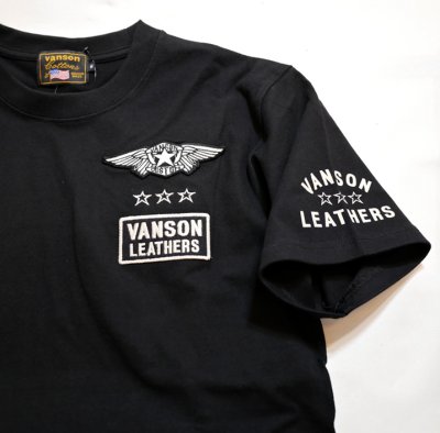 画像1: vanson  (バンソン）ワンスター 刺繍 Tシャツ  NVST-2323 ブラック