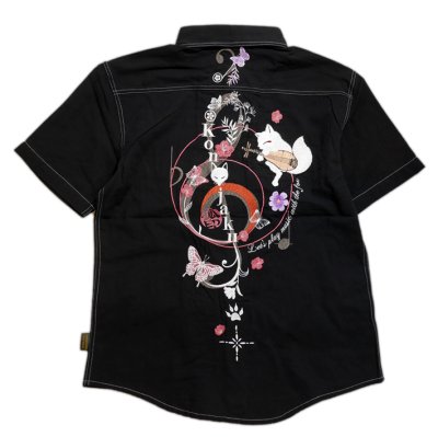 画像2:  今昔 ( KON-JAKU ) [ 草花の音楽演奏者 ]  ガーゼ 半袖シャツ  刺繍 KJ-29134 オフホワイト