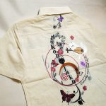 画像3:  今昔 ( KON-JAKU ) [ 草花の音楽演奏者 ]  ガーゼ 半袖シャツ  刺繍 KJ-29134 オフホワイト (3)
