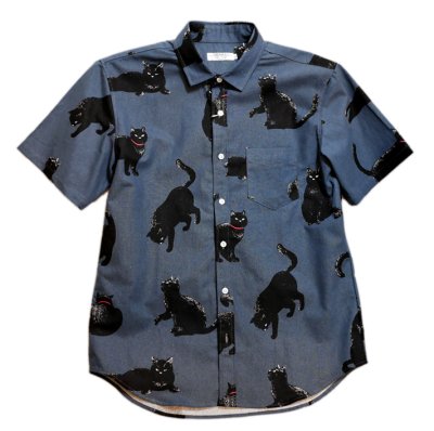 画像2: [ 黒猫 ]  手書き風プリント  半袖袖シャツ  日本製 79416 ホワイト