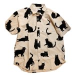 画像1: [ 黒猫 ]  手書き風プリント  半袖袖シャツ  日本製 79416 ナチュラル (1)