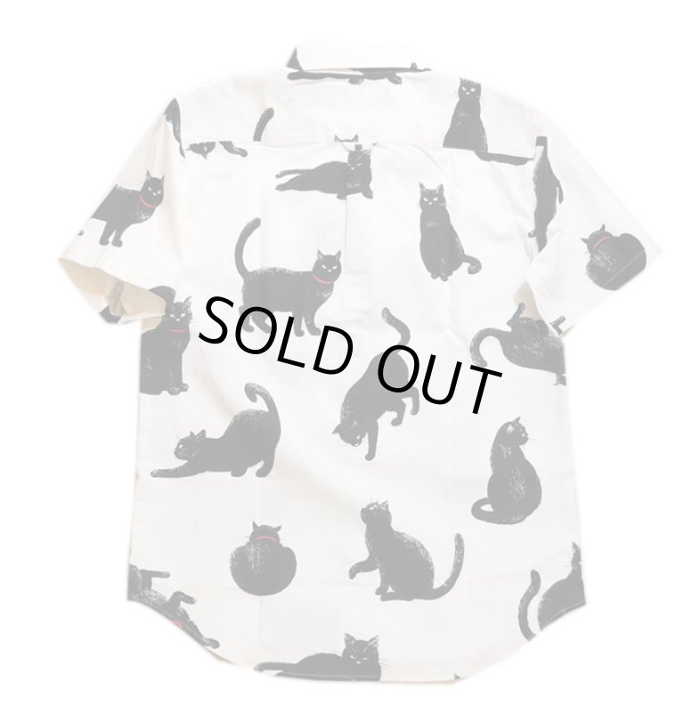 画像2: [ 黒猫 ]  手書き風プリント  半袖袖シャツ  日本製 79416 ホワイト (2)