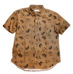 画像1: [ 猫顔]  プリント  半袖袖シャツ  日本製 70541 ブラウン (1)