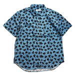 画像1: [黒猫顔]  プリント  半袖袖シャツ  日本製 70540 ブルー (1)