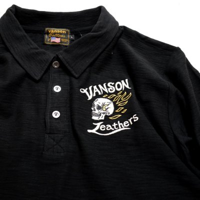 画像2: VANSON (バンソン）スカル 刺繍 プリント  半袖ポロ NVPS-2306 ブラック