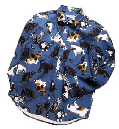 画像2:  いろんな猫柄 プリント  長袖シャツ  日本製  70160  アイボリー