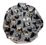 画像1: 再入荷  いろんな猫柄 プリント  長袖シャツ  日本製  70160  グレー (1)