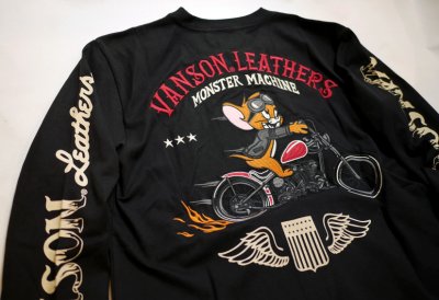画像1:   VANSON (バンソン）tom&jerry コラボ  刺繍 長袖Tシャツ  TJV-2329 ブラック