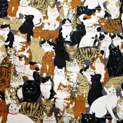 画像1:  猫いっぱい柄 プリント  長袖シャツ  日本製  70164  チャコール