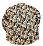 画像3:  猫いっぱい柄 プリント  長袖シャツ  日本製  70164  チャコール (3)
