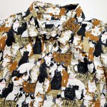 画像1:  猫いっぱい柄 プリント  長袖シャツ  日本製  70164  チャコール (1)