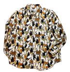 画像2:  猫いっぱい柄 プリント  長袖シャツ  日本製  70164  チャコール (2)