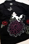 画像5:  今昔 ( KON-JAKU ) [ 菊と狐 ]  ガーゼ 半袖シャツ  刺繍 KJ-28004 ブラック (5)