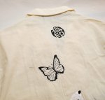 画像4:  今昔 ( KON-JAKU ) [ 菊と狐 ]  ガーゼ 半袖シャツ  刺繍 KJ-28004 オフホワイト (4)