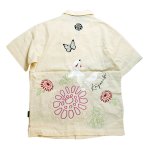 画像2:  今昔 ( KON-JAKU ) [ 菊と狐 ]  ガーゼ 半袖シャツ  刺繍 KJ-28004 オフホワイト (2)