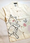 画像6:  今昔 ( KON-JAKU ) [ 菊と狐 ]  ガーゼ 半袖シャツ  刺繍 KJ-28004 オフホワイト (6)