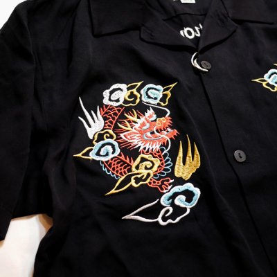 画像1:  HOUSTON (ヒューストン）[ 龍 ]刺繍 レーヨン スーベニアシャツ 41070 ブラック