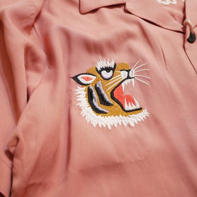 画像1:  HOUSTON (ヒューストン） [ 虎 ] 刺繍 レーヨン スーベニアシャツ 41071 ピンク
