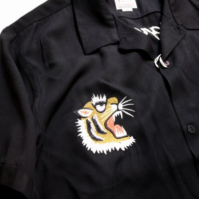 画像2:  HOUSTON (ヒューストン） [ 虎 ] 刺繍 レーヨン スーベニアシャツ 41071 ブラック
