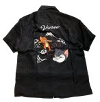 画像1: vanson / トムとジェリー  刺繍  ボーリングシャツ  TJV-2425 ブラック (1)
