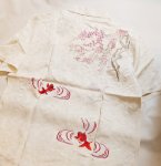 画像3:  花旅楽団 [ 桜と金魚 ] 刺繍  桜ジャガード 半袖シャツ  SS-002 ホワイト (3)