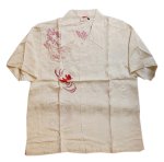 画像2:  花旅楽団 [ 桜と金魚 ] 刺繍  桜ジャガード 半袖シャツ  SS-002 ホワイト (2)