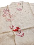 画像4:  花旅楽団 [ 桜と金魚 ] 刺繍  桜ジャガード 半袖シャツ  SS-002 ホワイト (4)
