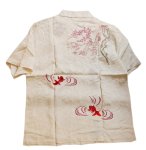 画像1:  花旅楽団 [ 桜と金魚 ] 刺繍  桜ジャガード 半袖シャツ  SS-002 ホワイト (1)