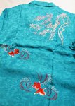 画像3:  花旅楽団 [ 桜と金魚 ] 刺繍  桜ジャガード 半袖シャツ  SS-002 ブルー (3)