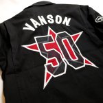 画像3: vanson （バンソン）50周年 ジップアップ 半袖シャツ  レザーパッチ   NVSS- 2403 ブラック (3)