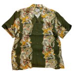 画像1:  HOUSTON (ヒューストン） ALOHA SHIRT ( 龍虎  )  41107 オリーブ (1)