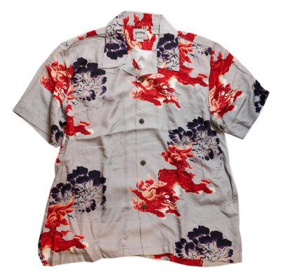 画像2:  HOUSTON (ヒューストン） ALOHA SHIRT ( 唐獅子牡丹  )  41110 ホワイト