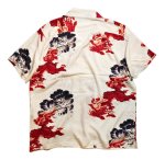 画像2:  HOUSTON (ヒューストン） ALOHA SHIRT ( 唐獅子牡丹  )  41110 ホワイト (2)