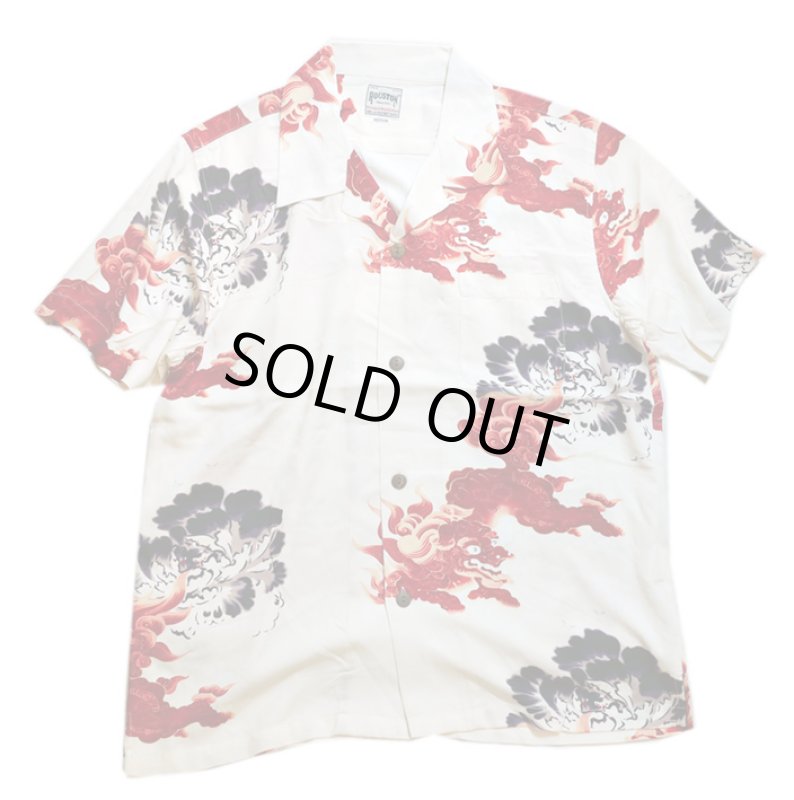 画像1:  HOUSTON (ヒューストン） ALOHA SHIRT ( 唐獅子牡丹  )  41110 ホワイト (1)