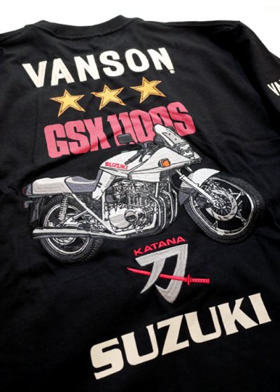 画像1: vanson  (バンソン）SUZUKIコラボ  [ GSX100R 刀 ] Tシャツ SUV-2402 ブラック