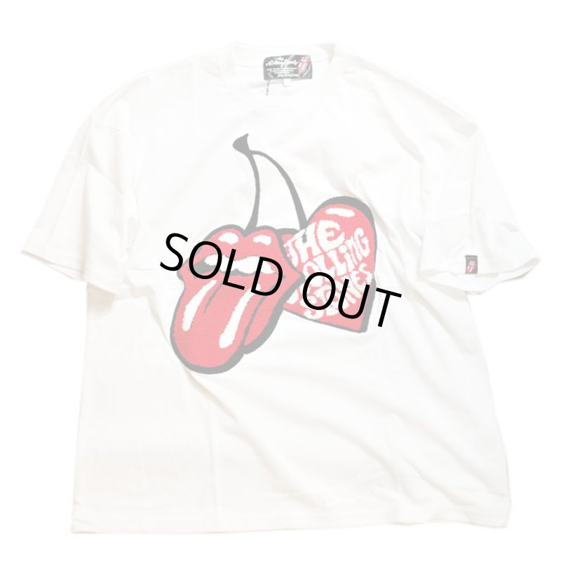 画像1: ローリングストーンズ / JACKROSE コラボ  [ CHERRY&TONGUE ] ビックシルエットTシャツ 554566 サガラ刺繍 ホワイト (1)