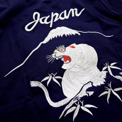 画像1: Japanesque （ジャパネスク） [ 白竜と白虎 ] 総刺繍  スカTシャツ  JST-402  ネイビー