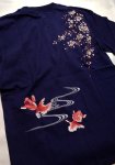 画像3: 花旅楽団  [ 桜金魚 ] 総刺繍  スカTシャツ  ST-403  ネイビー (3)