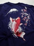 画像3: 花旅楽団  [ 昇り鯉 ] 総刺繍  スカTシャツ  ST-402  ネイビー (3)