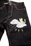 画像5:  Lamy and Earl  [雨が降ってきたよ！傘いるかい？]  総柄刺繍デニムパンツ AL75123  インディゴブラック (5)