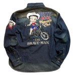 画像1: THE BRAVEMAN / BETTYBOOP コラボ  ワッペン 刺繍 デニムシャツ BBB-2452 インディゴ (1)